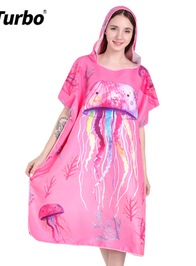 Hiturbo速干斗篷浴袍巾印花潜水吸晒防走光披风换衣服旅游泳温泉