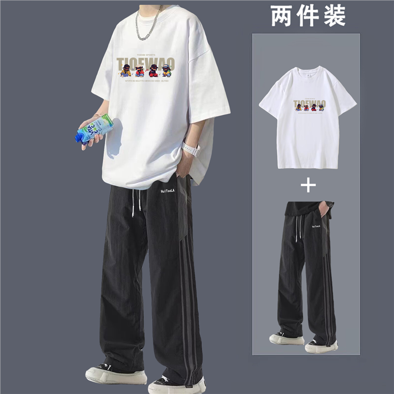 港风夏季套装2025两件套青少年搭搭新款穿潮流男装一套ootd男酷