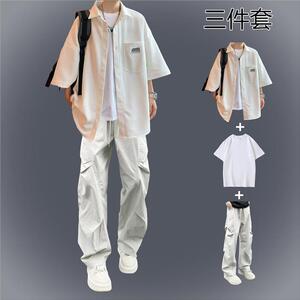 夏季学生套装新款青少年男装男生2025潮流男士酷帅帅气穿夏薄款搭