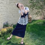 蕾丝拼接假两件上衣波点半身裙套装女夏季甜美独特漂亮爆款两件套，女装套装/套裙，浙宝105（原181）