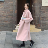 韩版甜美粉色双面毛呢大衣女2025秋冬季新款显瘦加厚长款呢子外套，女装毛呢外套，浙宝105（原181）