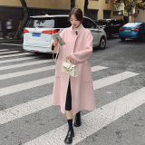 韩版甜美粉色双面毛呢大衣女2025秋冬季新款显瘦加厚长款呢子外套，女装毛呢外套，浙宝105（原181）