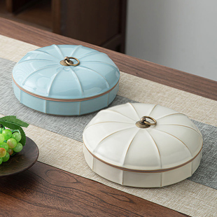 汝窑陶瓷茶叶罐防潮密封罐家用大号普洱茶盒储存罐中式茶饼收纳盒