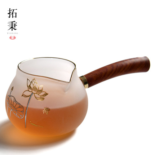 木把茶器加厚耐热单个玻璃公道杯