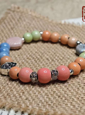 景德镇陶瓷手链 马卡龙渐变清新贝壳装饰小众设计 ins 风串珠手饰