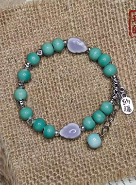 森系陶瓷珠子纳福吊牌女款手串