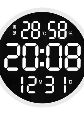 创意简约圆形LEiD挂钟多功能时钟静音数字温湿度电子钟12寸6620