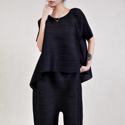 三宅一生大摆简约短袖哈伦裤套装