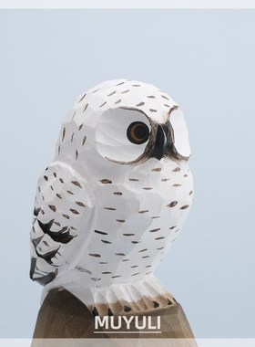 手工木雕雪鸮丨猫头鹰工位电脑桌面摆件创意装饰品可爱圣诞礼物