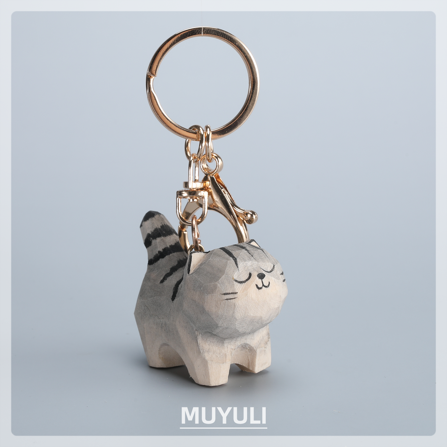 木雕狸花猫钥匙扣书包包背包挂件情侣创意可爱情人节吉祥物礼物