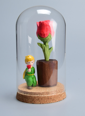 手工木雕玫瑰花丨小王子的玫瑰花永生花手工木雕桌面摆件圣诞礼物