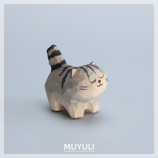 木雕狸花猫丨手工小猫摆件桌面萌宠装饰品治愈系38节情人节礼物