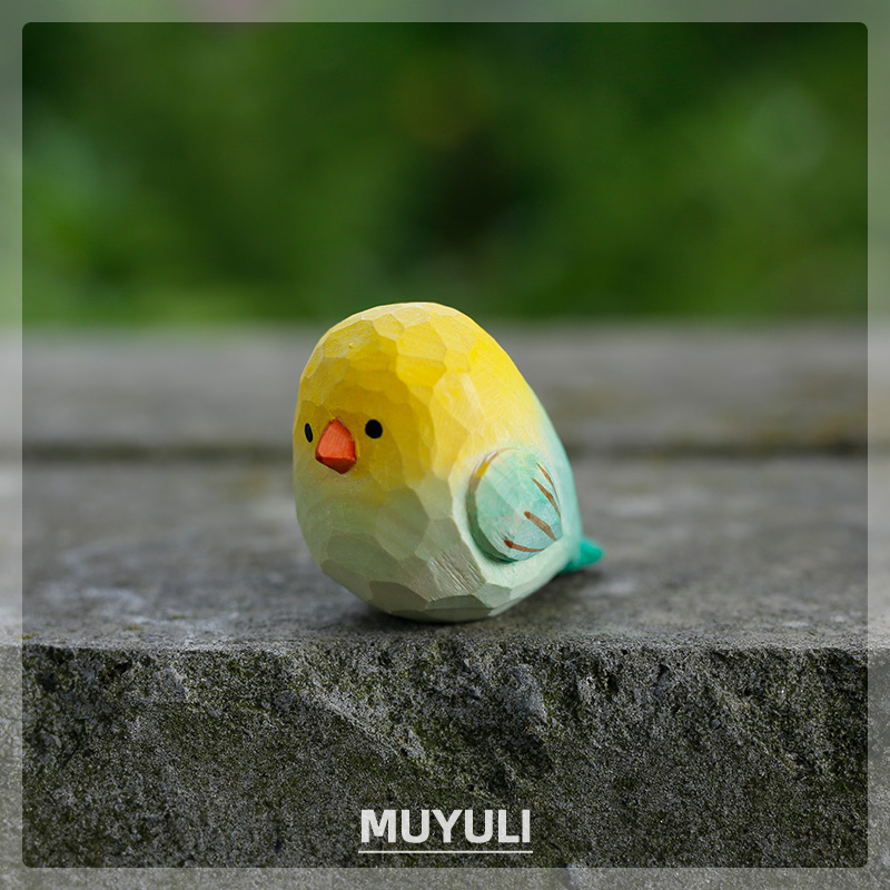 手工木雕迷你鹦鹉丨小肥啾摆件可爱桌面装饰女小鸟治愈圣诞节礼物