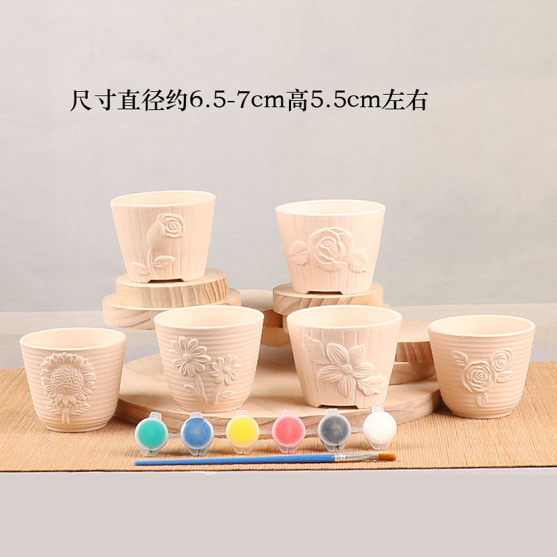 Diy素陶花盆手绘盆多肉花盆儿童益智涂鸦陶瓷画画大小动物盆包邮
