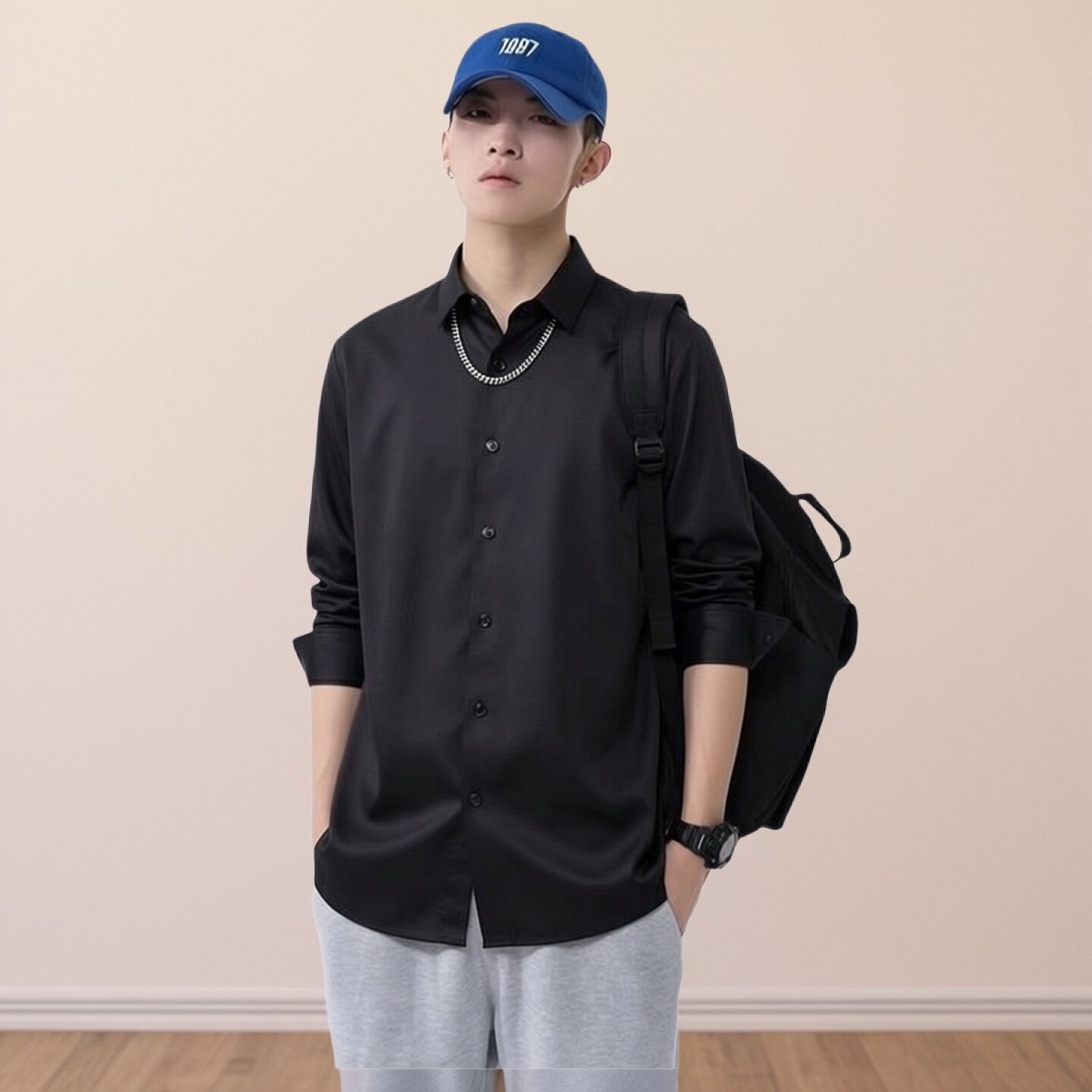 春秋季长袖衬衫男士抗皱免烫职业正装商务高端冰丝修身商务风衬衣