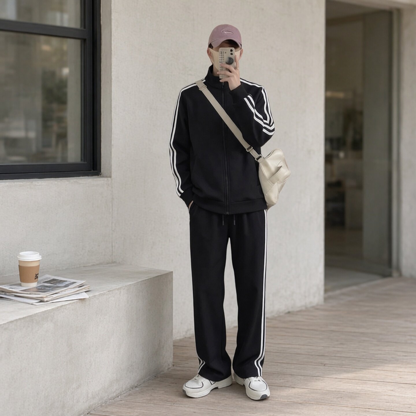男士春秋薄款三条杠运动三件套