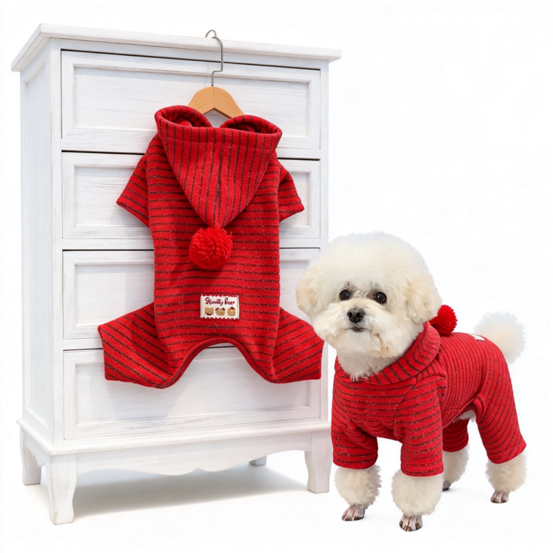 狗狗猫咪半包肚衣宠物衣服德绒秋冬款四脚衣小型犬泰迪保暖喜庆红