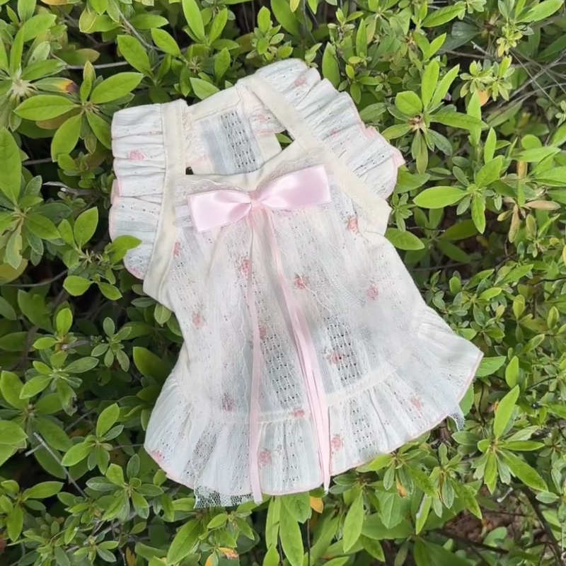 棉质宠物碎花蕾丝长蝴蝶结吊带裙狗狗猫咪小型犬泰迪比熊春夏薄款