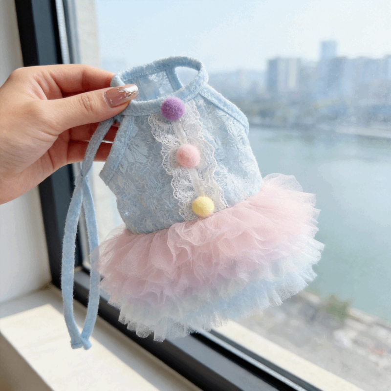狗狗衣服春夏薄款蕾丝渐变裙摆芭蕾裙公主蓬蓬裙宠物泰迪比熊猫咪