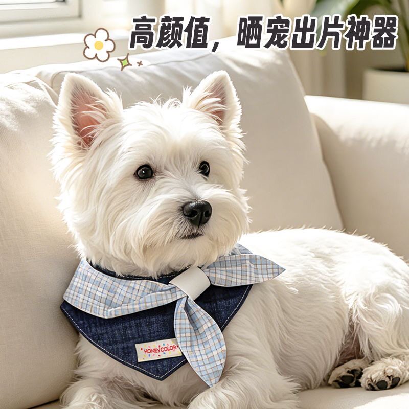 猫咪狗狗可爱口水巾宠物围脖领结围兜小型犬布偶蓝白泰迪比熊装饰