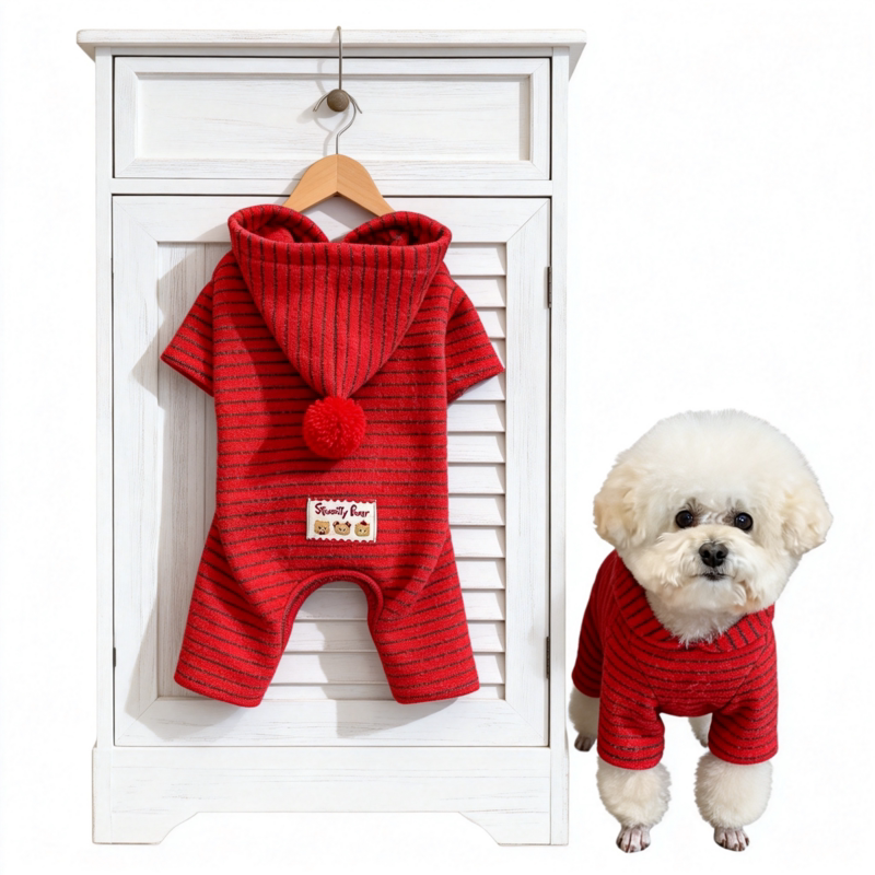 狗狗猫咪半包肚衣宠物衣服德绒秋冬款四脚衣小型犬泰迪保暖喜庆红