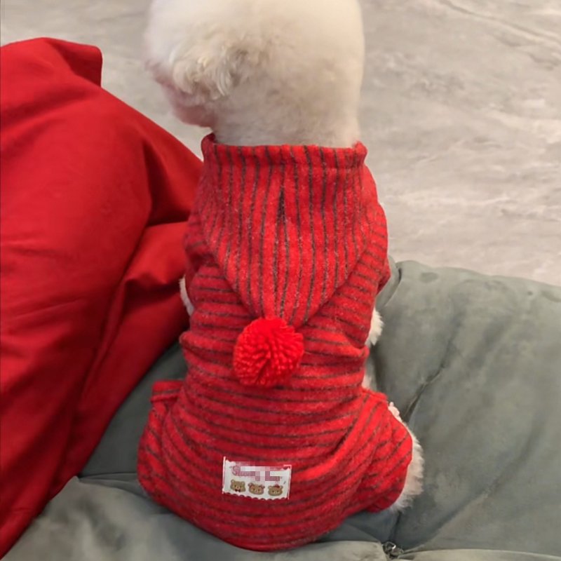 狗狗猫咪半包肚衣宠物衣服德绒秋冬款四脚衣小型犬泰迪保暖喜庆红