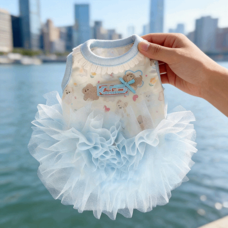 宠物狗狗衣服可爱卡通印花蓬蓬裙春夏季猫咪芭蕾纱裙公主风连身裙