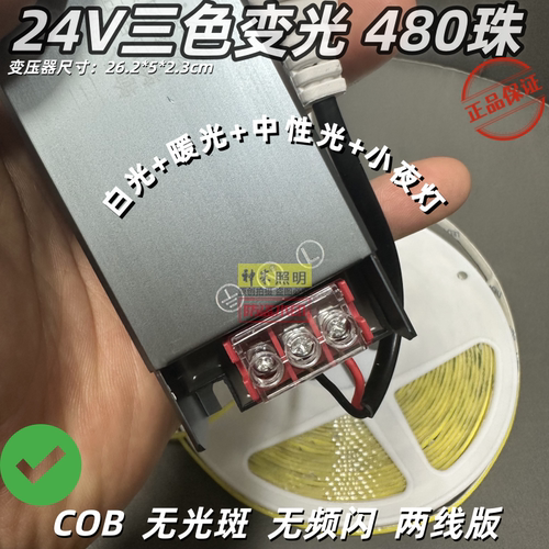 【480D】三色白暖调光led24v低压自粘双眼皮吊顶线形COB三色灯带