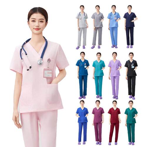 跨境亚马逊手术服V领短袖医院护士服套装女韩版洗手衣现货