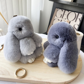 正版 可爱獭兔毛小兔子汽车钥匙扣挂件包包真毛绒装 死挂饰垂耳兔兔