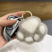 ins少女心水貂毛猫爪皮草挂件毛绒小爪子包包挂饰熊掌汽车钥匙扣