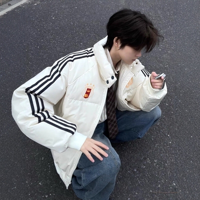 美式高街三条杠棉衣棉服男冬季加厚保暖夹棉外套潮牌宽松棉袄上衣