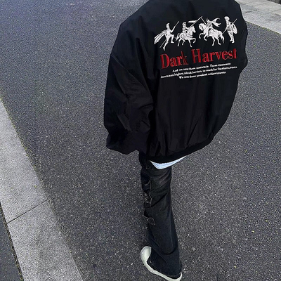 美式复古高街刺绣棒球服开衫外套男斯巴达潮牌宽松情侣三防夹克女