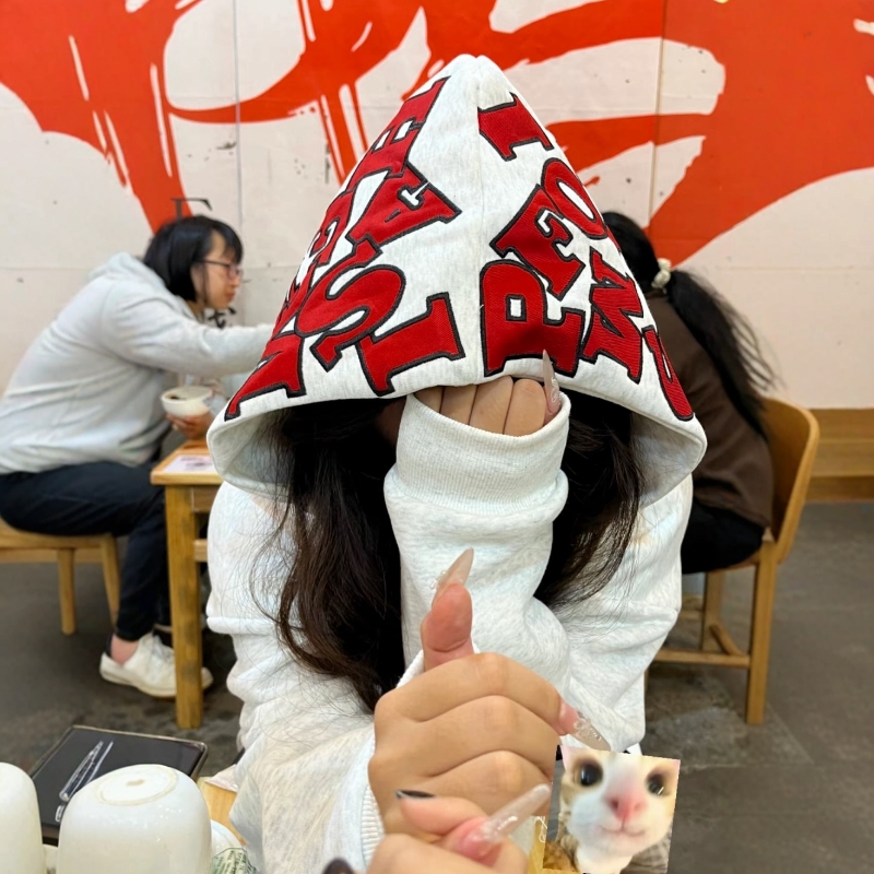 连帽卫衣女加绒加厚秋冬美式高街潮牌男情侣款宽松刺绣大帽子上衣