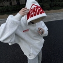 美式高街毛巾刺绣加绒连帽卫衣男秋冬情侣装宽松纯棉帽衫外套女潮