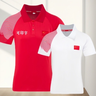 中国队速干T恤教练服武术跆拳道China短袖翻领运动上衣国服训练服