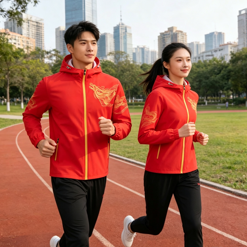 中国队男女连帽风衣国旗版外套