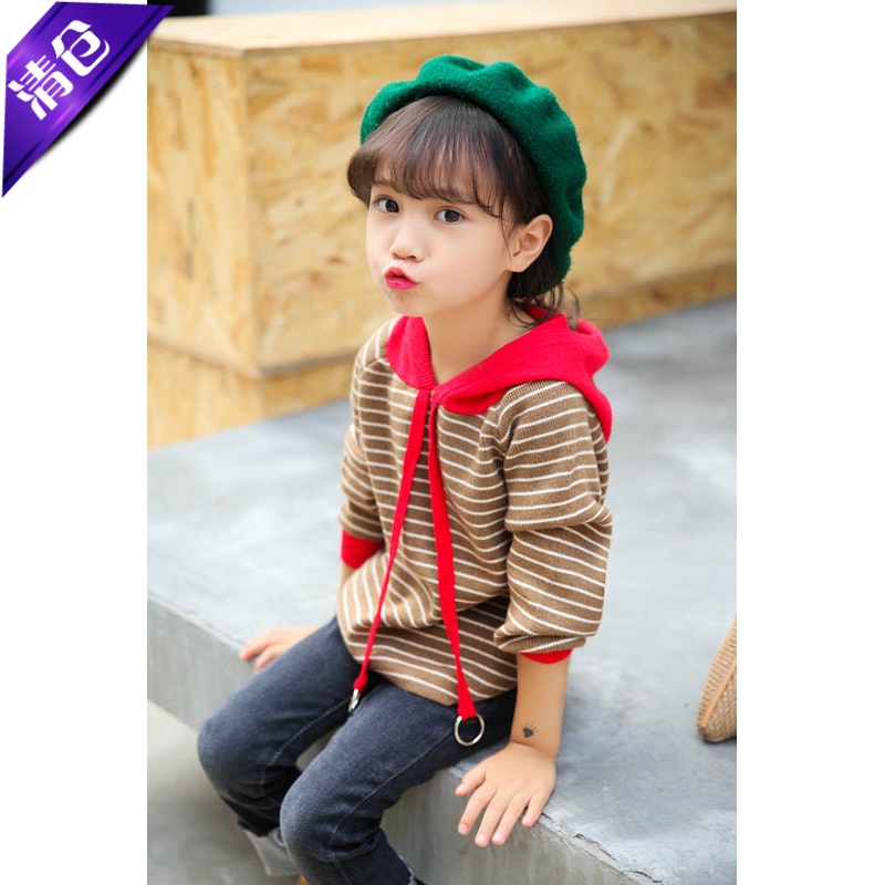 连帽儿童条纹韩版套头衫