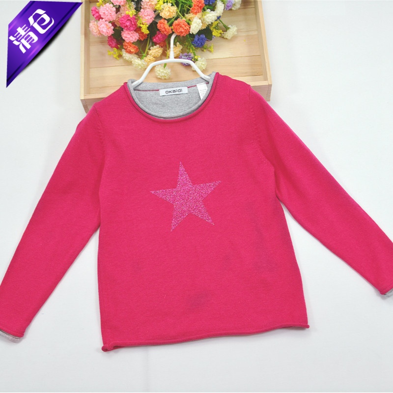 欧美柔软闪粉五角星火龙果色毛衣