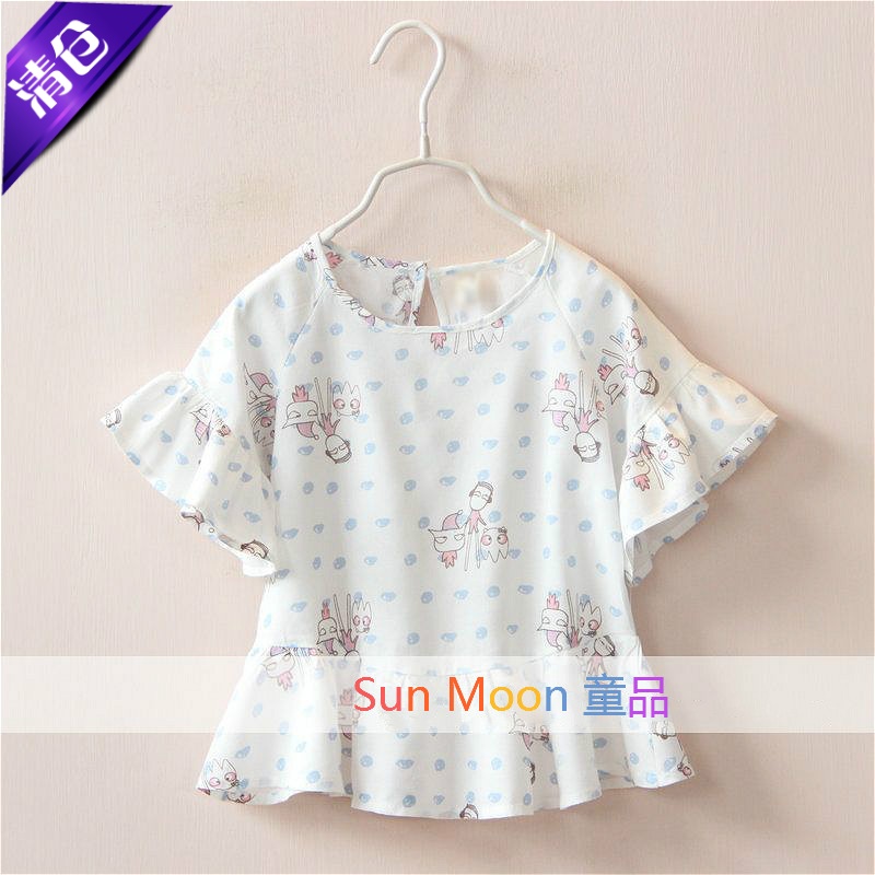 透气印花棉麻喇叭袖宽松童装