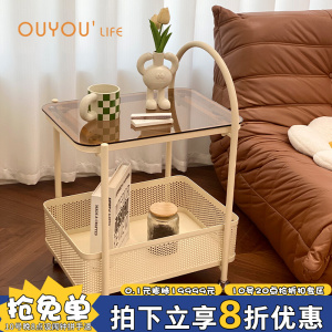 欧又北欧小户型家用推车茶几网红客厅双层边几简约移动玻璃置物架