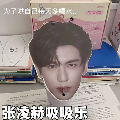 张凌赫喝水立牌明星周边爱喝水的妙招创意可定制吸吸乐插吸管大头