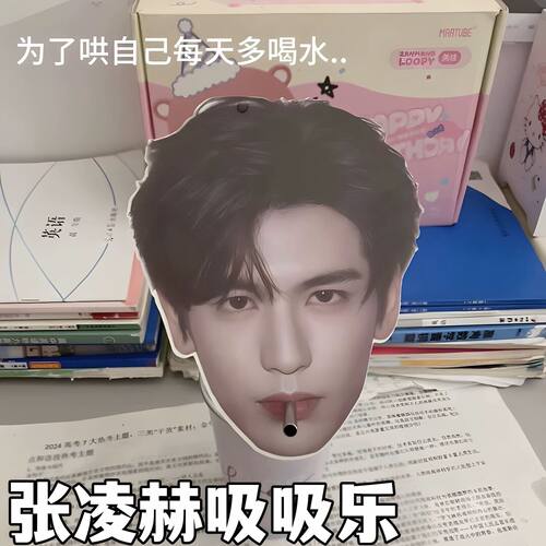 张凌赫喝水立牌明星周边爱喝水的妙招创意可定制吸吸乐插吸管大头