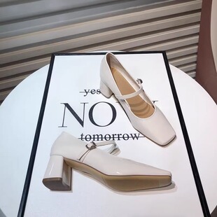 复古玛丽珍鞋 一字扣带高跟鞋 女2026春季 方头浅口粗跟单鞋 新款 法式