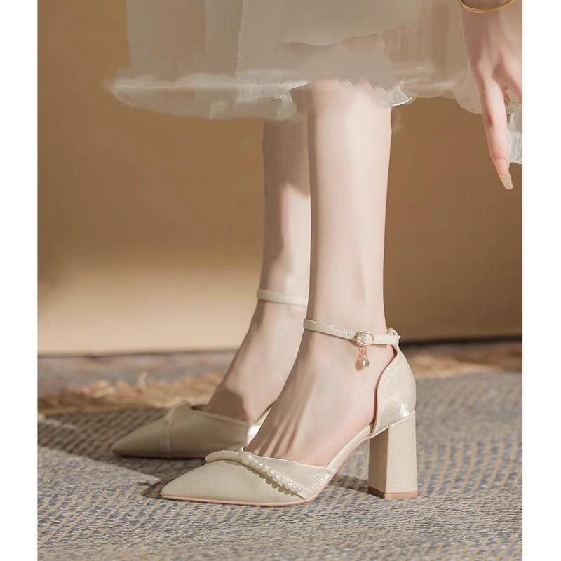 气质名媛高跟鞋包头粗跟凉鞋