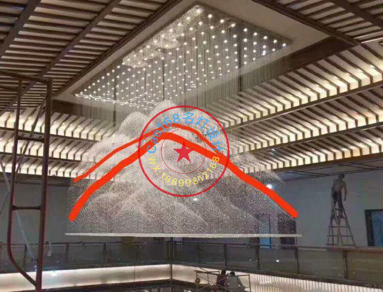 山形水晶吊灯大型售楼部沙盘区前台灯酒店KTV吧台工程精品方形灯