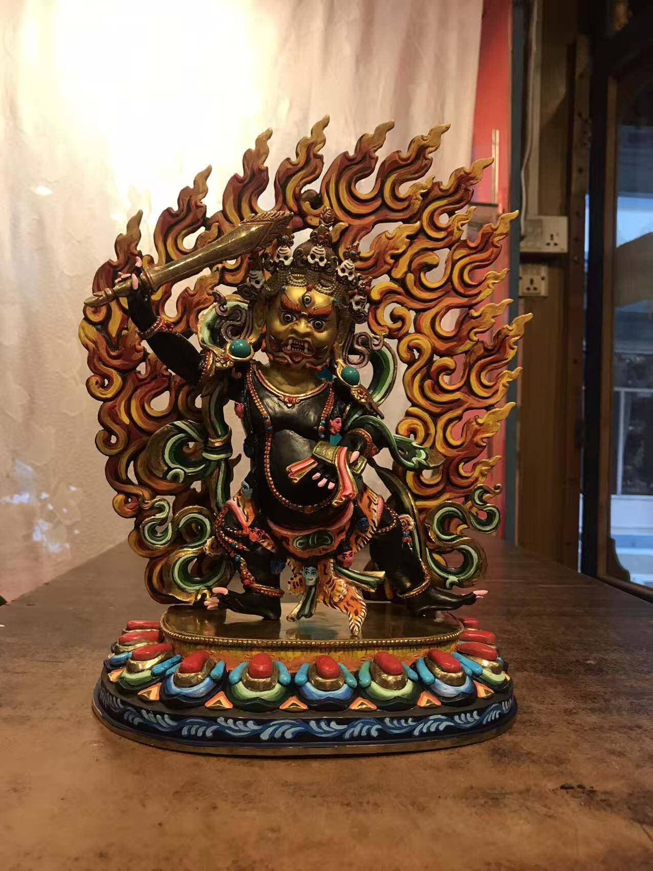 尼泊尔鎏金彩绘黑文殊 高度一尺