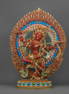 藏传尼泊尔铜鎏金彩绘作明佛母佛像咕噜咕列佛母红度母供奉摆件