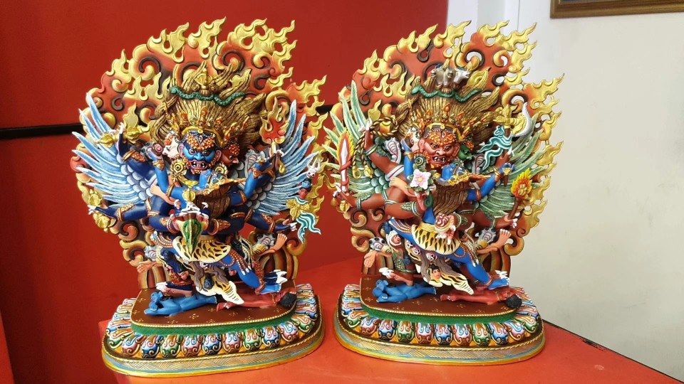 尼泊尔精品铜鎏金手工彩绘雕花工艺 普巴金刚像 高52㎝