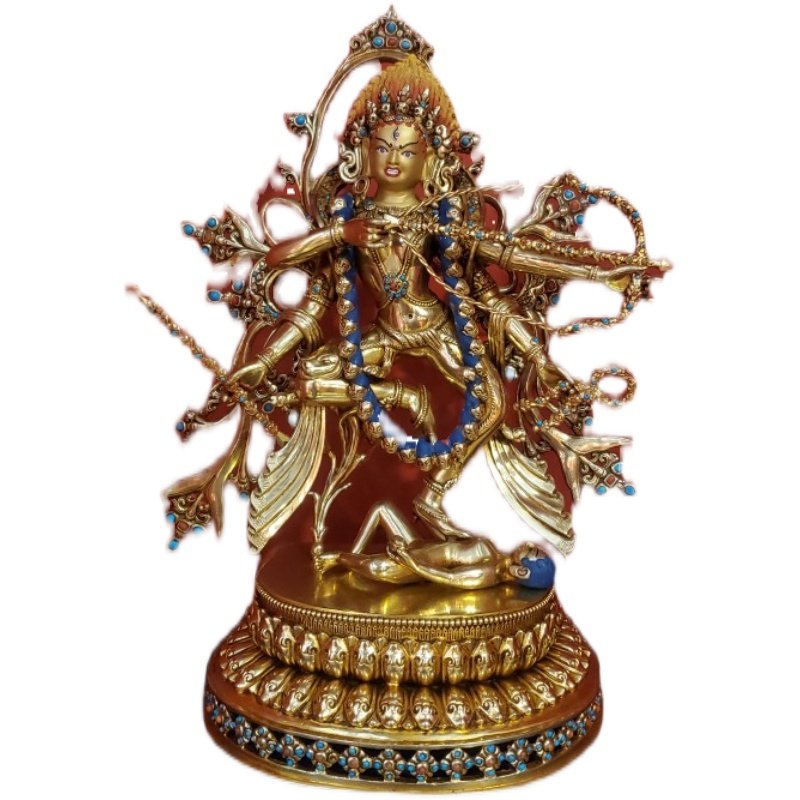 尼泊尔高档释迦族工艺纯手工簪刻雕花镶嵌 玛作明佛母像 高36㎝